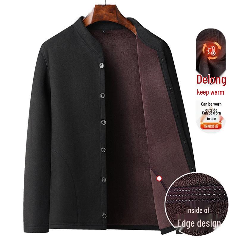 Men's Winter Plus Velvet Cardigan Jacket for Middle-Aged & Elderly - Warm Inner Cotton Layer for Dads