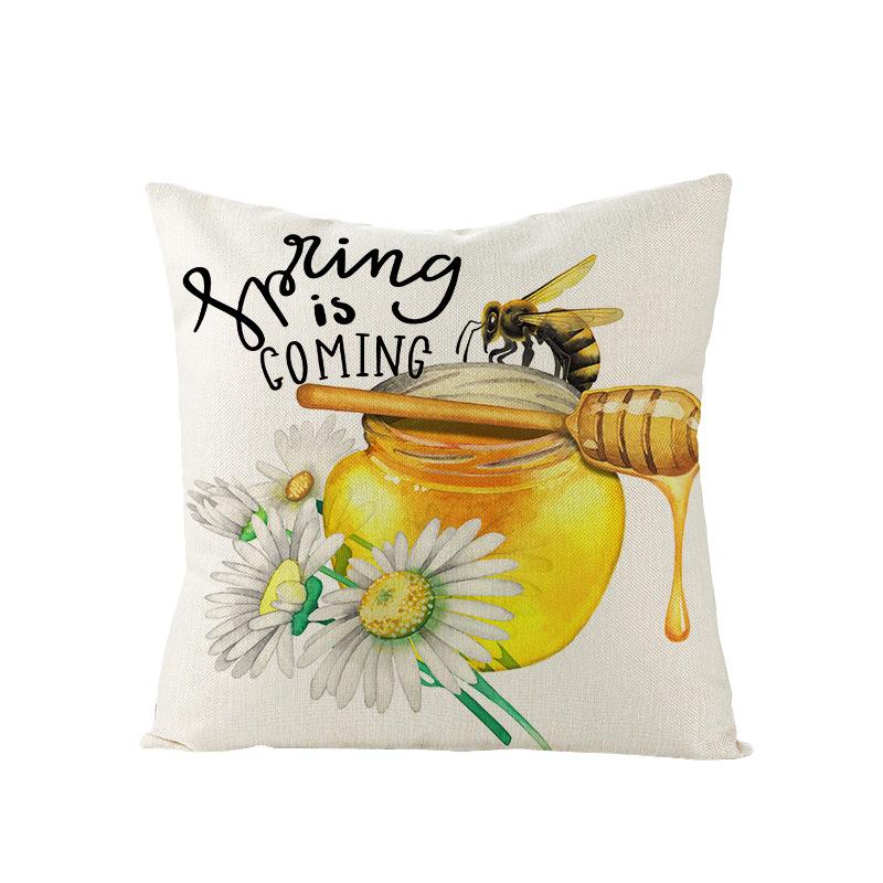 Pillow Cover Set for Spring Polyester Printed Bee Pillow Cover Living Room Sofa Pillow Cushion