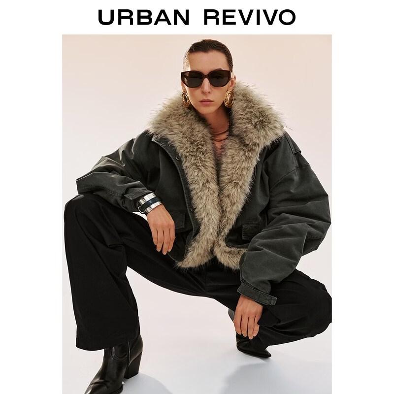 UR Women s Retro Quilted Fur Collar Cotton Jacket M