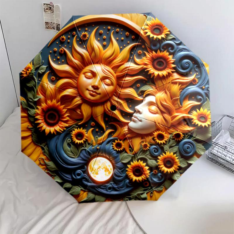 1 st Automatiskt Fällbart Paraply - Tecknat Mönster, Bärbar & Vikbar Design med 8 Ribbor, Jul- Födelsedagspresenter