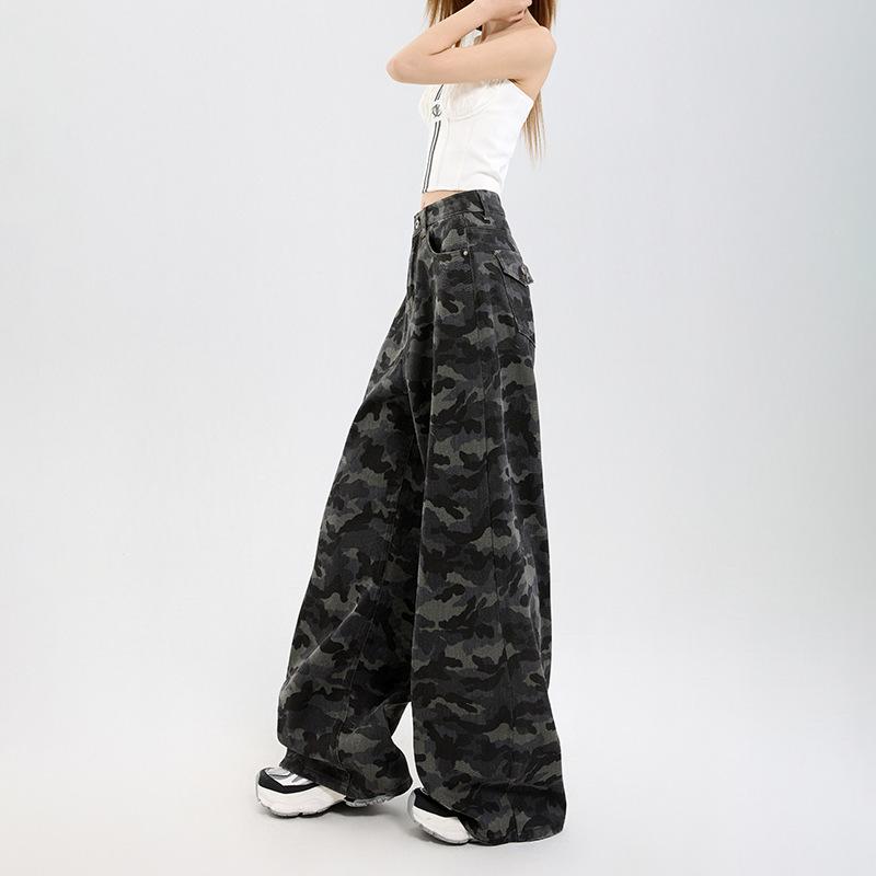 High-waist American Loose Wide-leg Jeans Women Wide-leg Trousers Women Casual Pants Women Camouflage Pants