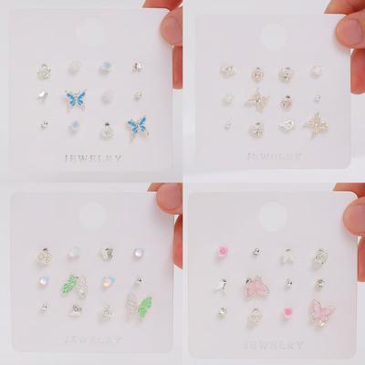 Cute Y2K Butterfly Star Lovely Pearl Stud Earrings for Women Girls Exquisite Mini Earrings Crystal Earrings Set Zircon Gift