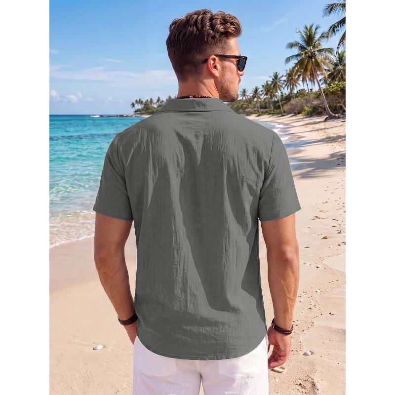 Men's Cuban Collar Short Sleeve Casual Shirt.