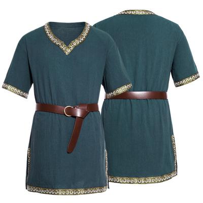 Středověká vikingská tunika Košile s výstřihem do V Krátká výšivka Opasek Renesanční cosplay Pódiové rukávy Akce Představení Halloween Kostým Pirate Top