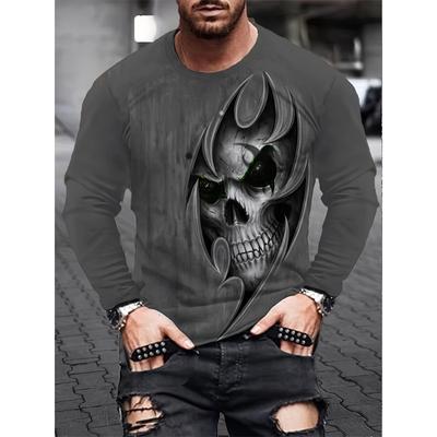3D Skull Print Men's Halloween Long Sleeve T-shirt Fall Street Fashion Long Sleeve T-shirt Everyday Casual Men's Long Sleeve Top