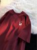 Wine Red Heavyweight Teen Men's Cotton T-shirt - Loose, Trendy Summer Short Sleeve for High School Students
