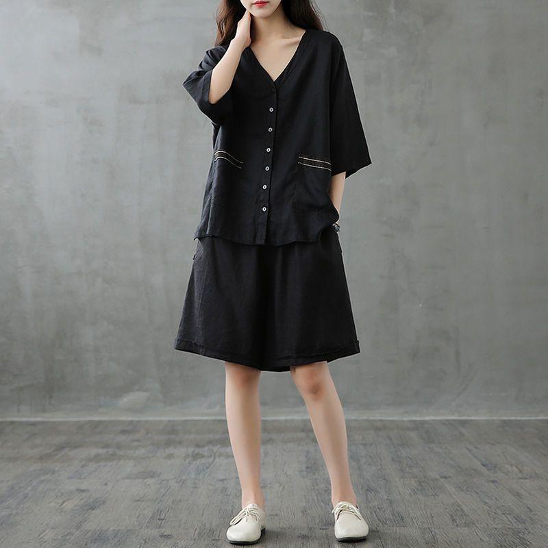 Top Lockere Gerade Weitbeinige Shorts Damen Sommer Western-Stil Zweiteiliger Anzug Frauen