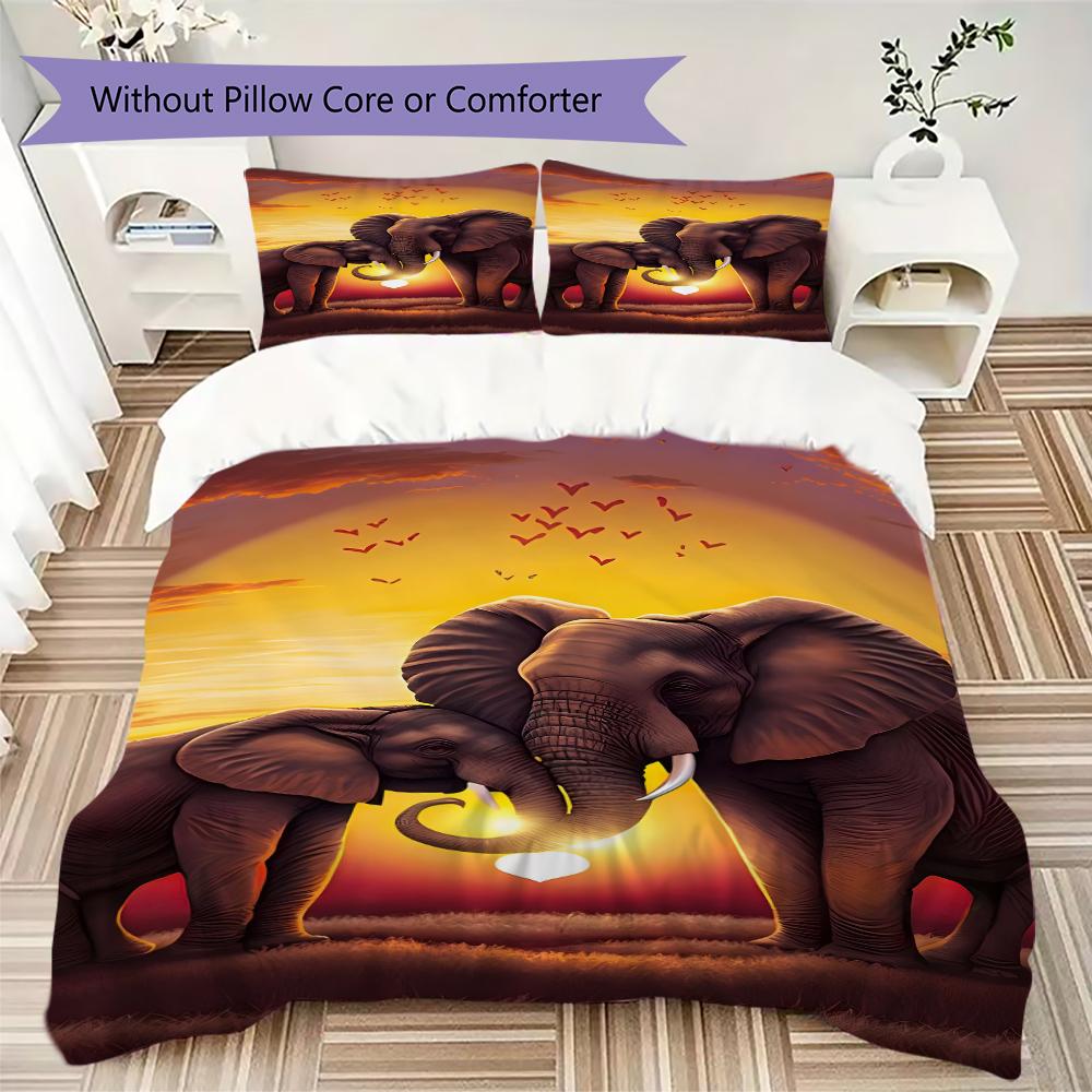 1PC Elephant Theme Bedding Quilt Set Quilt Cover Pillowcase Home Decoration Birthday Gift (1 * duvet cover + 2 * pillowcase, without core)A15