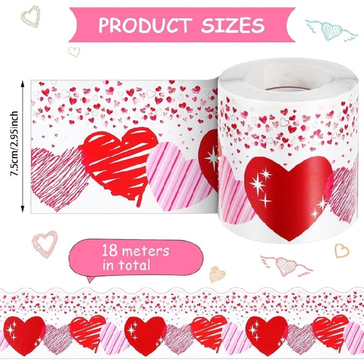 Valentine Themed Border Trim Heart Borders Trim Wall Sticker 59ft Long 75mm Wide for Bedroom Home Party Decoration