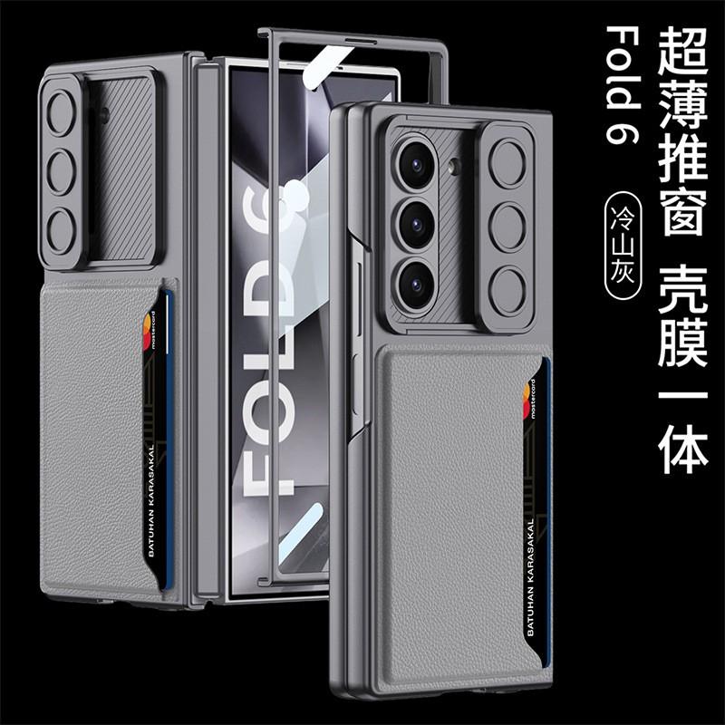 Slim Flip Case Galaxy Z Fold6 With Card Slot Camera Window PU Leather Cover Shockproof Protection
