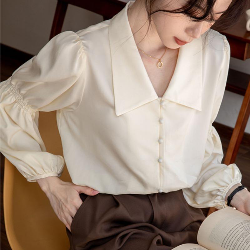 Spring Women's New Retro Elegant All-match Lantern Sleeve Shirt