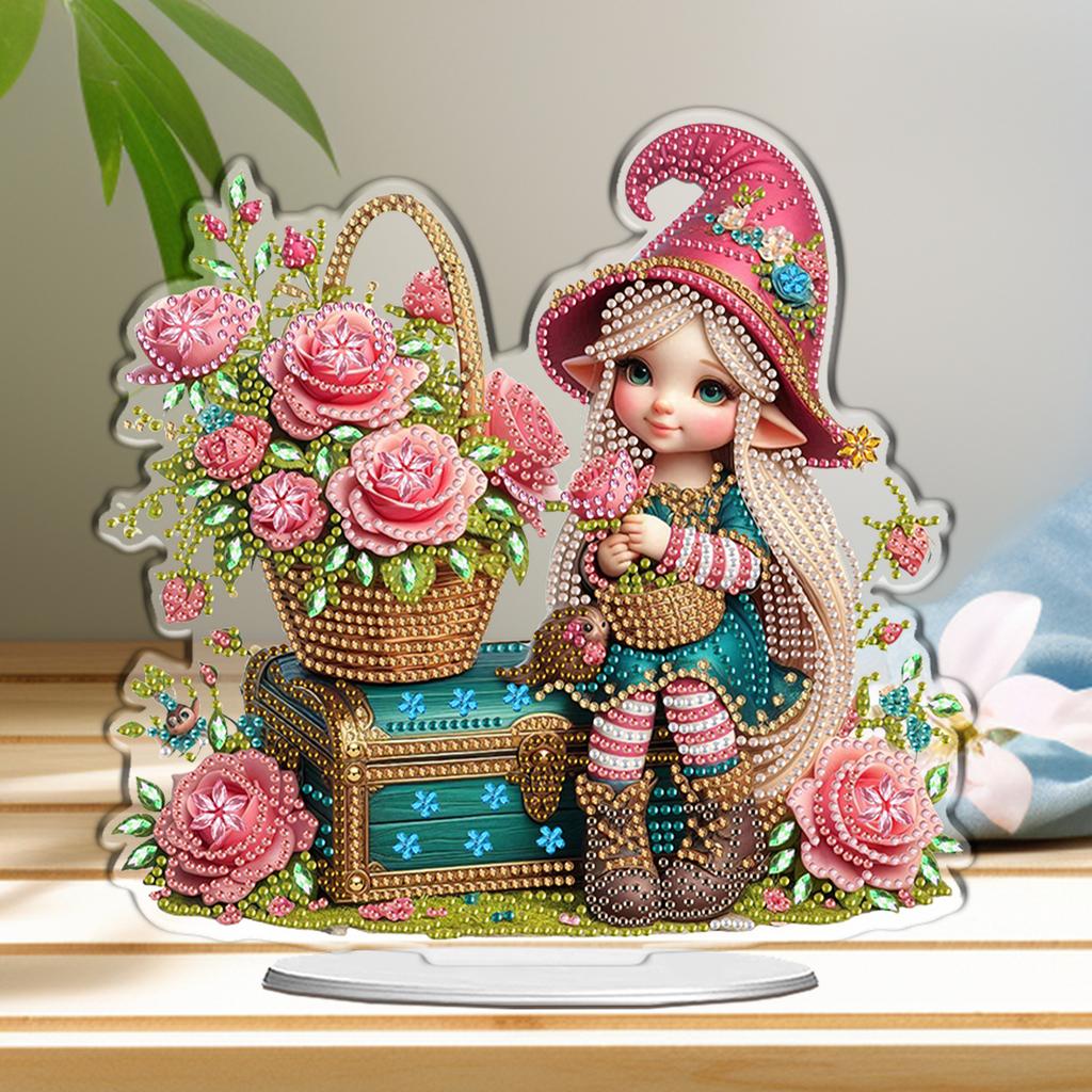 2D Flat DIY Animal Girl Acrylic 5D DIY Diamond Art Tabletop Decorations Special Shaped for Adults Home Office Decor Crafts Gift