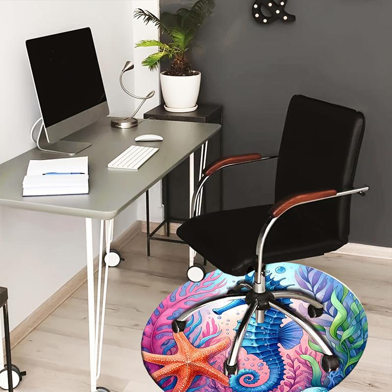 1pc Office Carpet Chair Mats Oceanic Marine Life Illustration Perfect for Decorating Office Chairs, Living Rooms, Or Bedrooms