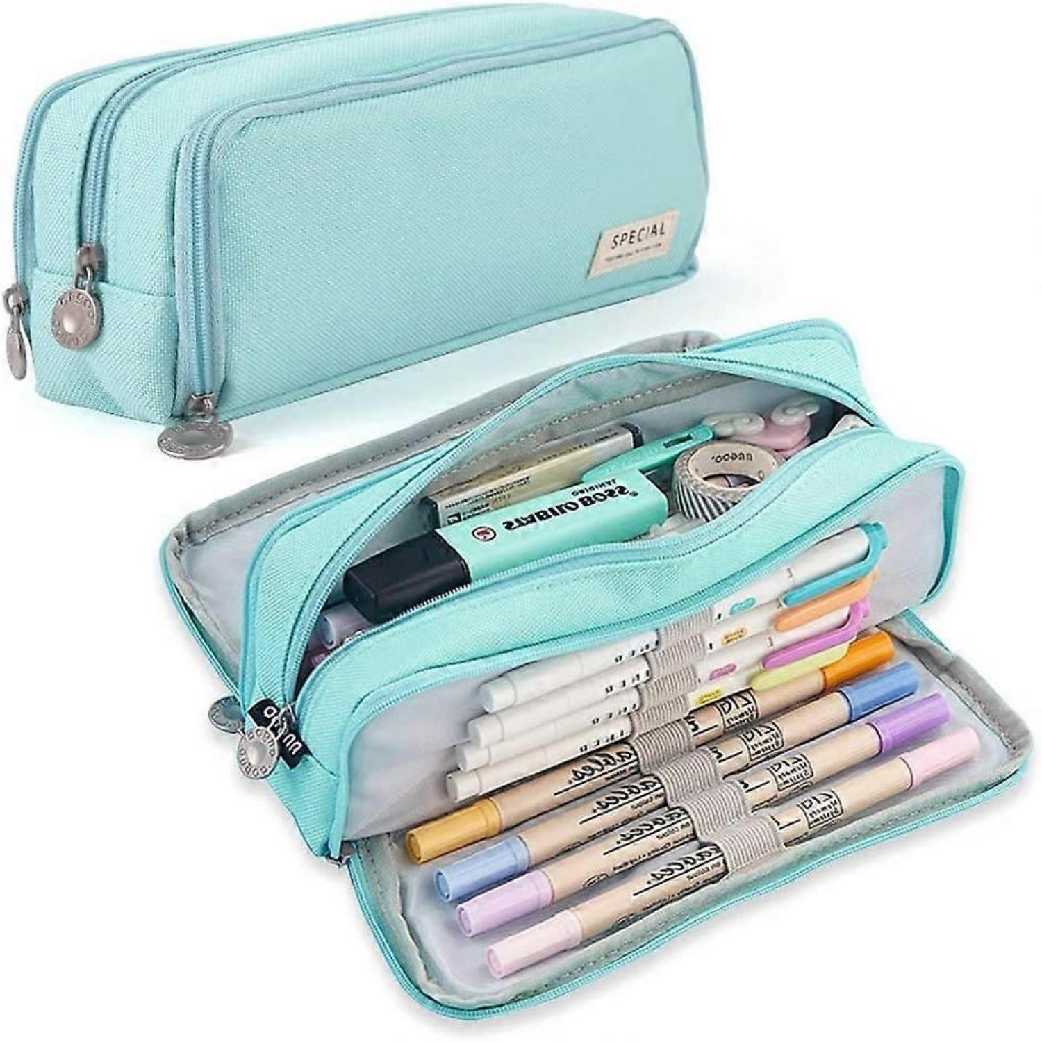 

Большой пенал с 3 отделениями, вместительная сумка для карандашей и ручек для девочек и мальчиков, переносная сумка для хранения канцелярских принадлежностей для офиса и школы, косметичка для студентов синий