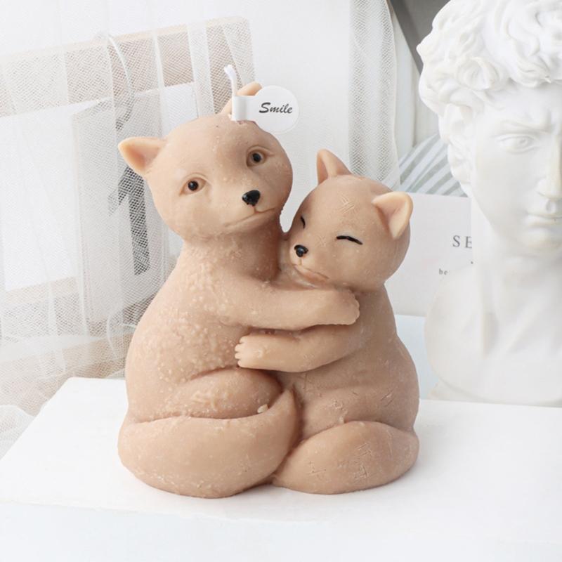 Hug Foxes Forma na aromaterapii na svíčky Tvar medvěda Vonné svíčky Silikonová forma Formy na aromaterapii Pryskyřice DIY Formy na klíče