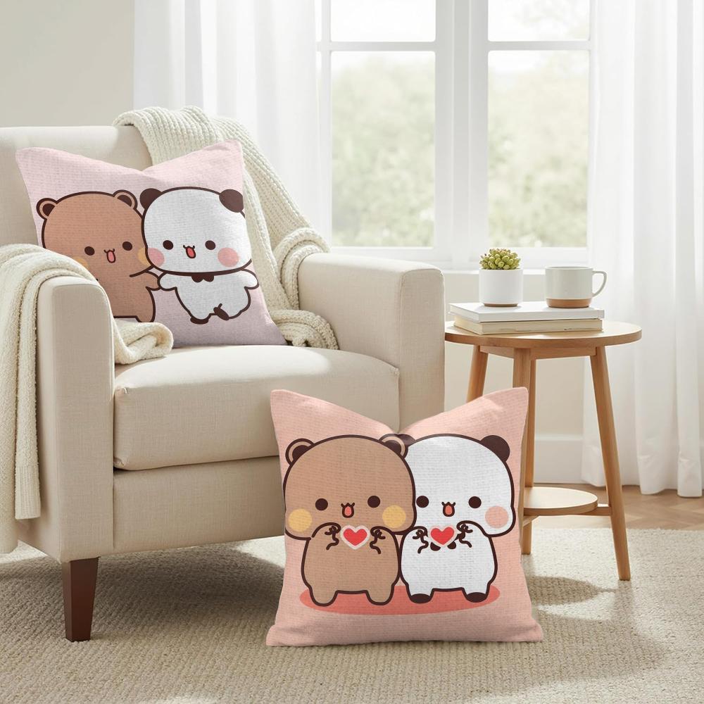 Cute BBubu And Dudu Cushion Cover Natural Linen Organic Fabric DoubleSided Printing Couch Pillow Covers Home Decor