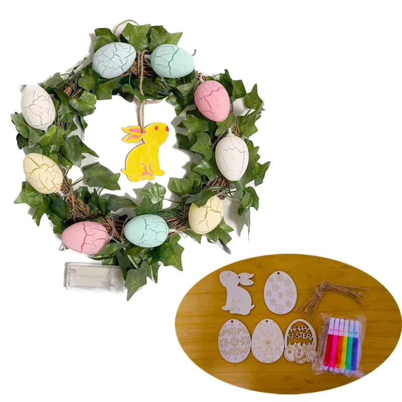 

Easter Bunny Spring Wreath Eggs Wreaths Pendant Easter Decoration Wreath Window Display Door Simulation Garland