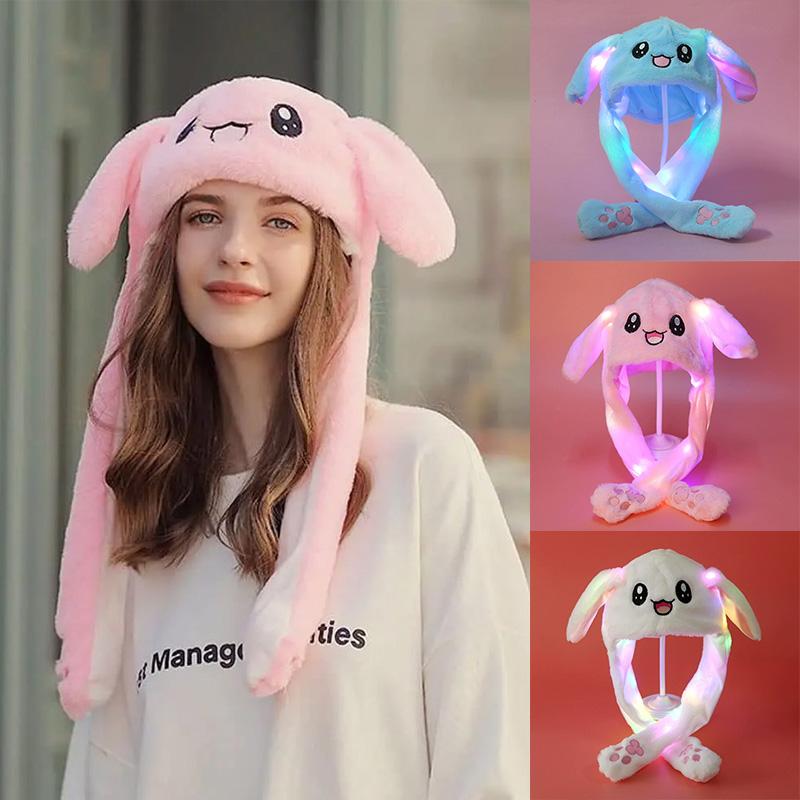 1 pièce Bandeau lumineux amusant Mignon Serre-tête Oreilles Pour Enfants Adultes avec Oreilles Mobiles Chapeau Lapin Peluche Lapin