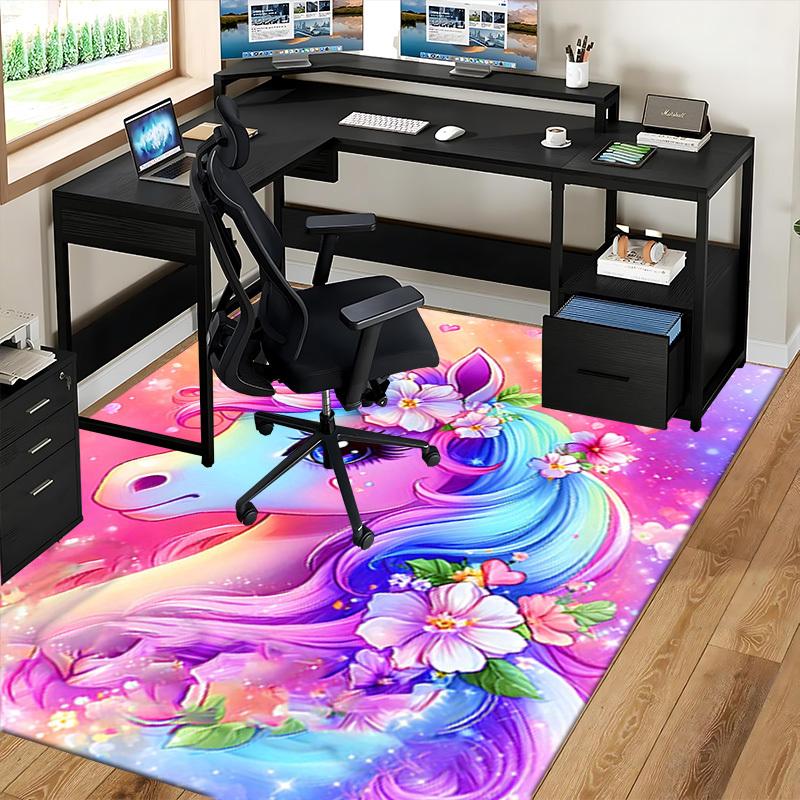 1pc Unicorn Fantasy Office Chair Mat - Anime Cartoon Design, Non-Slip Carpet for Home Decor, Suitable for All Seasons, Perfect Gift for Office and Gam