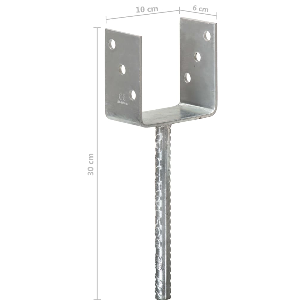 Vidaxl Post Anchors, 6 Pcs, Silver, 10 X 6 X 30 Cm, Steel