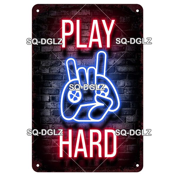 SQDGLZ Vintage Game Zone Neon Metal Sign Tin Sign Plate Home Bar Door Wall Decor Sticker Man Cave Decoration Plaque Poster Gift