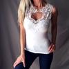 WTEMPO Women Clothing Sexy Solid Color Hollow Out Patchwork Lace Sleeveless Bodycon Vest Top