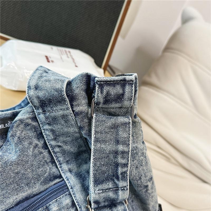 Large Capacity Denim Bag Retro Tote Bag Commuter Student Class Shoulder Crossbody Bag
