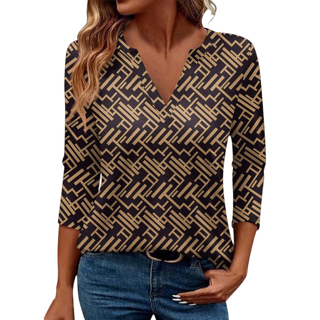 Women's Casual Fashion Sexy Comfortable V-Neck Floral Seven Sleeve Top