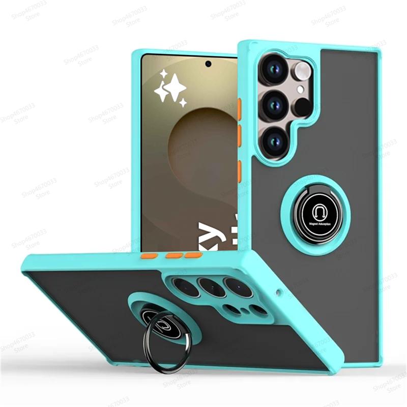 Magnetický kryt na telefon s držákem prstenu pro Samsung Galaxy S25 S24 S23 S22 S21 S20 Ultra Plus FE Note 20 Ultra Nárazuvzdorný kryt Fundas