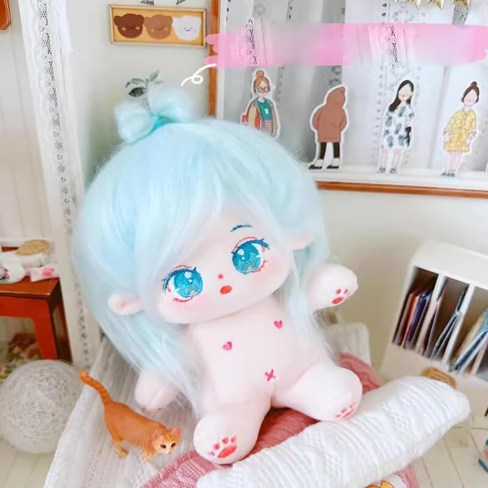 Niannyyhouse 20cm Plush Doll Light Blue Hair Black Hair Normal Body Cotton Toy with Skeleton