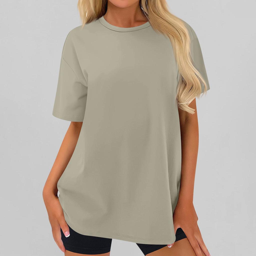 Women's Fashionable Casual Three Half Sleeve Soild Color Round Neck Top