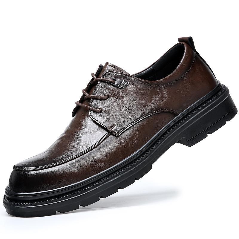 

Весенне-летние мужские новые кожаные туфли с большой носовой частью, повседневная мужская обувь на платформе, мужская обувь в британском стиле 39 темно-коричневого
