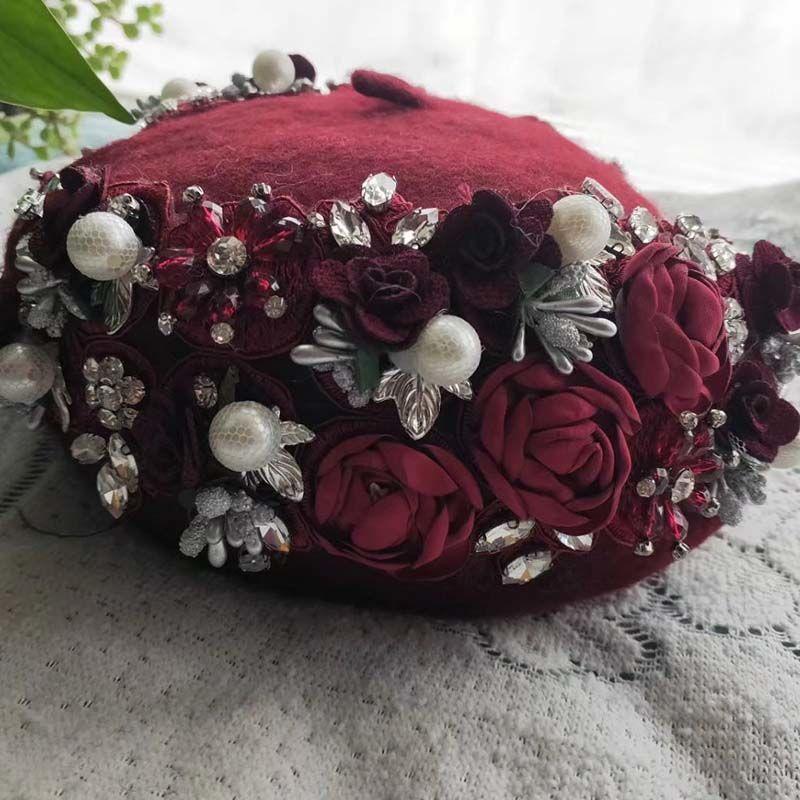 Women's Hat Floral Beret - Women's Autumn/winter Windproof Warm Hat for Photoshoots Travel Shopping and Runway Shows