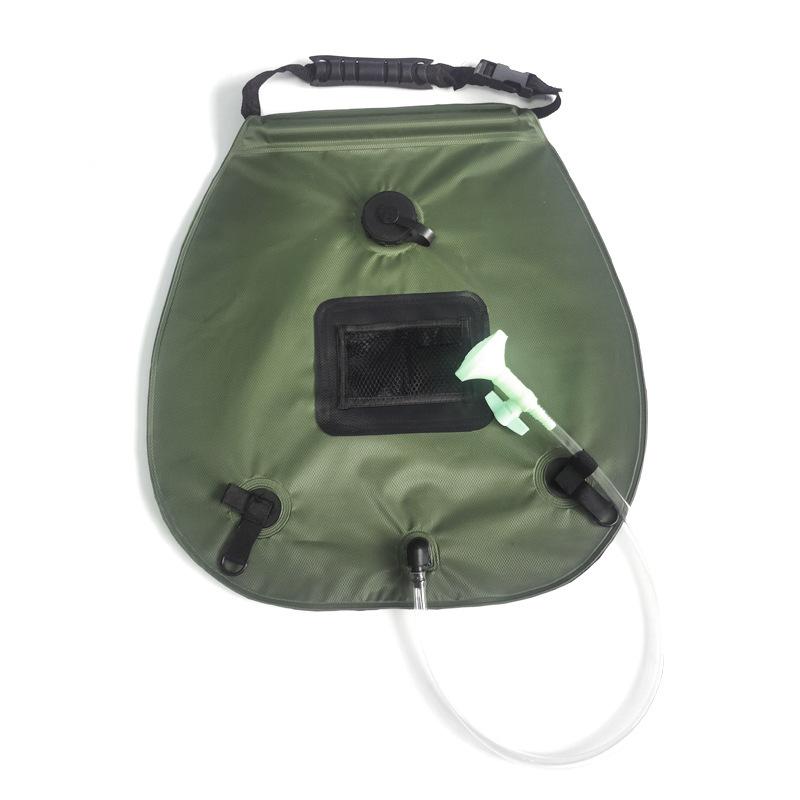20L Solar-Powered Bath Bag, Military Green, 5-Gallon Shower Bag, Outdoor Camping Bath Water Bag, Toiletries Bag