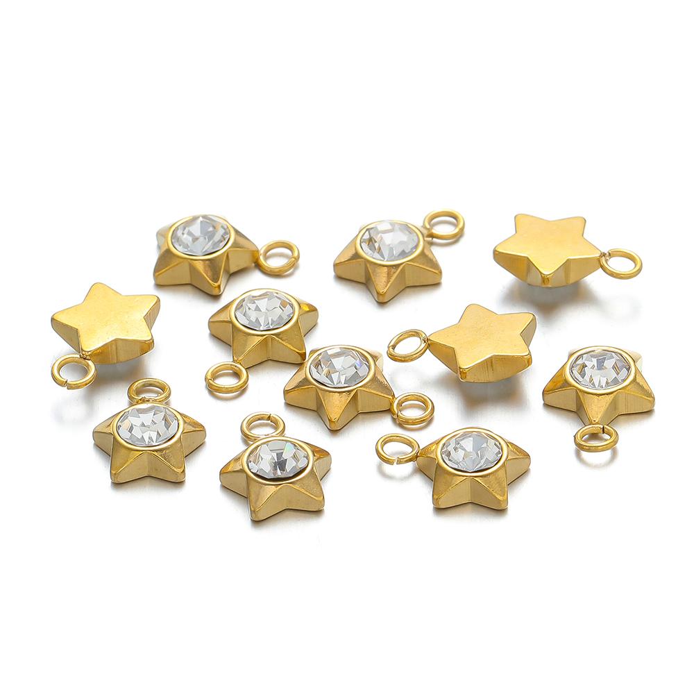 20 Stück Edelstahl Herz Zirkon Anhänger Stern Perlen Schmuckzubehör DIY Exquisites Halsketten Armbänder Zubehör Ohrringe Herstellung