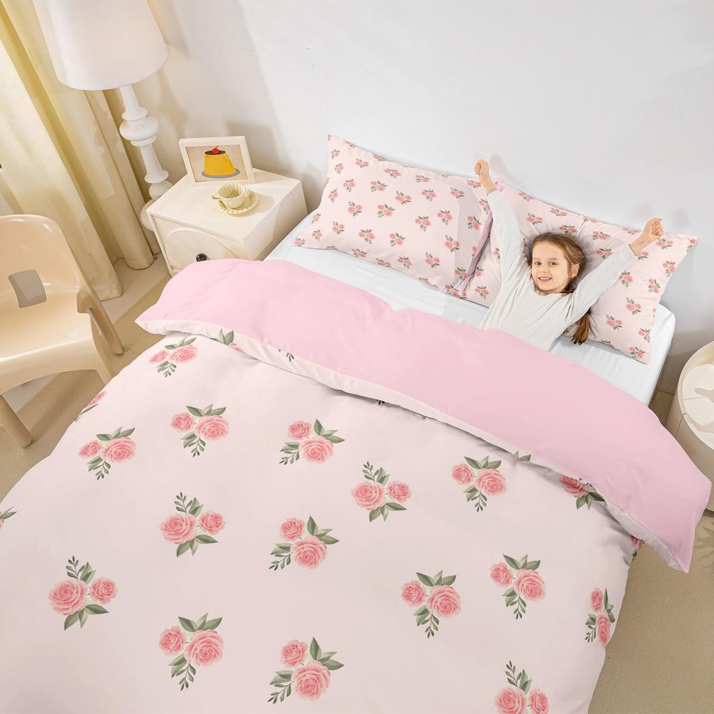 Homewish Kreslený Romantický Růžový Povlak na Peřinu, Růžový Květinový Povlečení, Šťastný Valentýn Povlečení