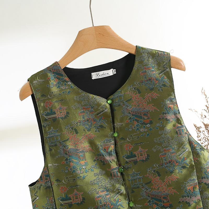 Jacquard Embroidered Vest Women's Spring Wear 2025 New High-end Vest Green Top Trendy