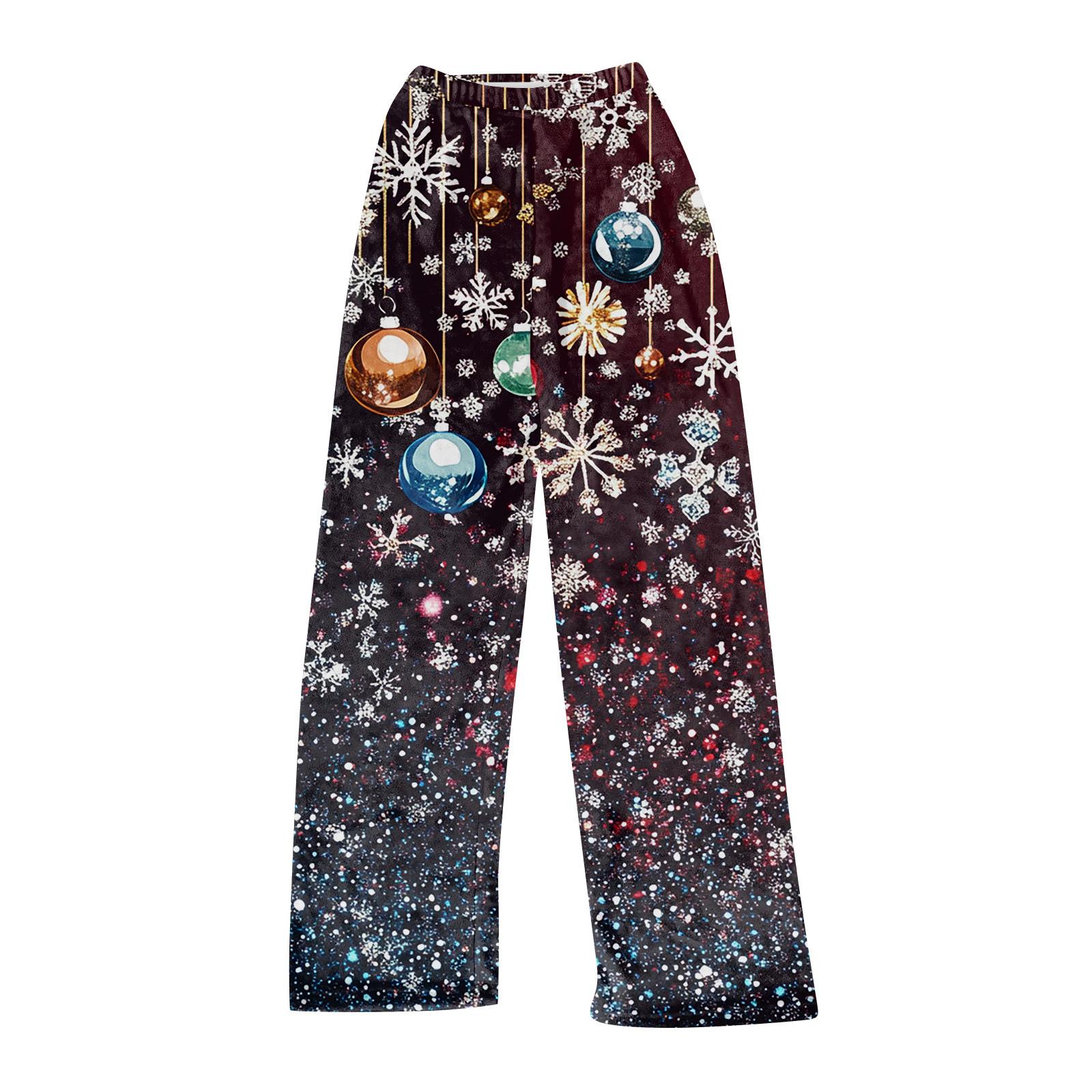 

Женские модные повседневные брюки с рождественским принтом, плюшевые домашние спальные брюки S