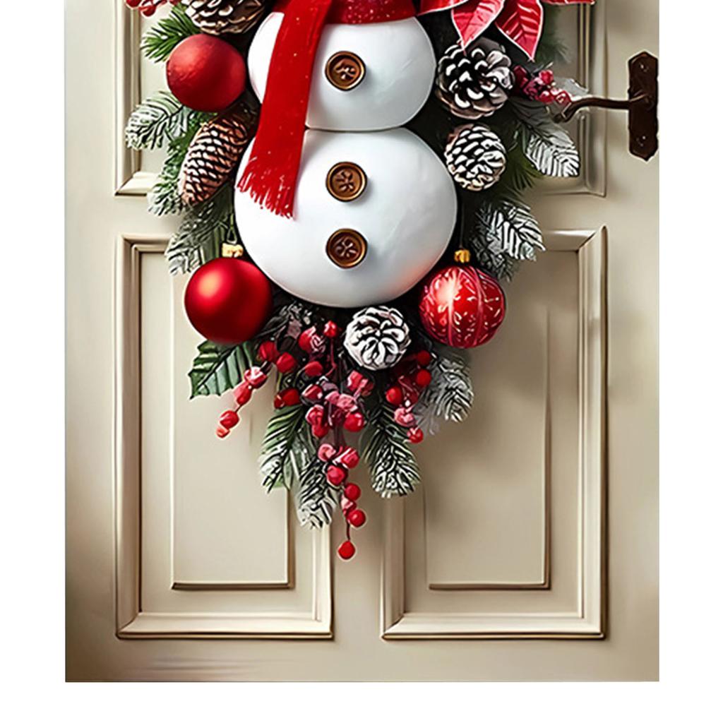 Christmas Snowman Wreath with Scarf Snowman Christmas Door Cover Snowman Wreath Wall Hanging for Holiday Home Decor