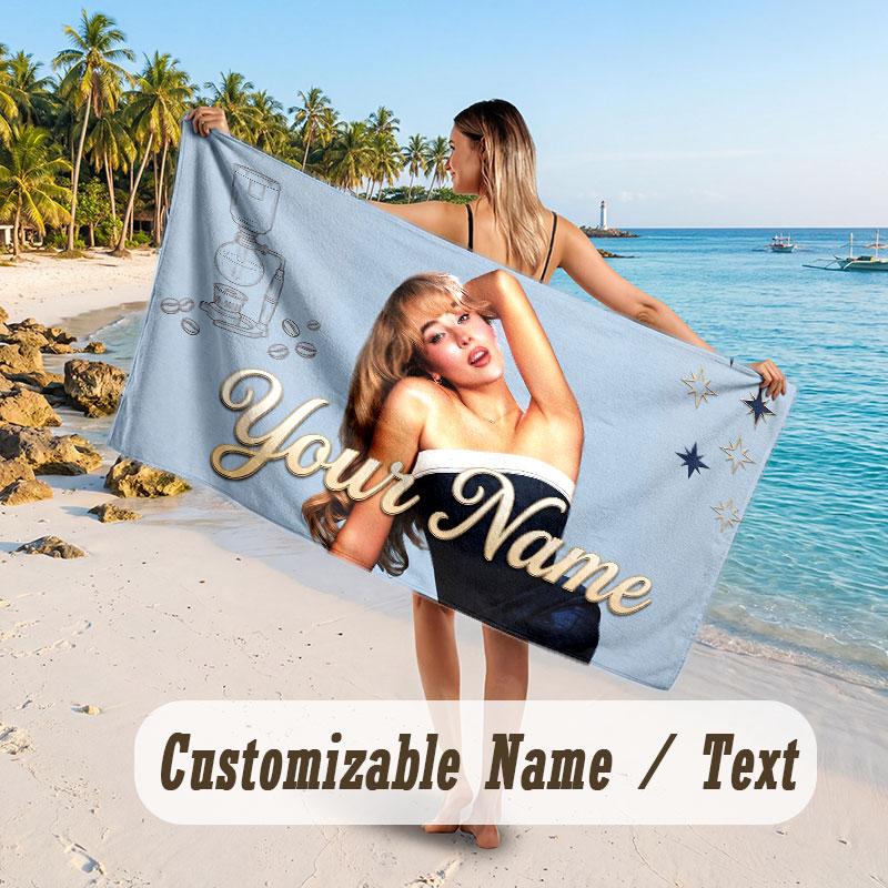 Custom Name Large Beach Towel,Sabrina Carpenter Quick Absorbent Towel For Outdoor Travel Poolside