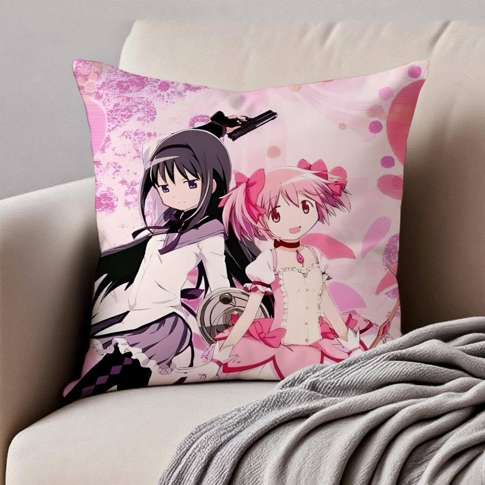 Anime DarkFantasy PPuella Magi Madoka Magica Cushion Cover Pillowcase Antidustmite Invisible Zipper Short Plush Sofa Cushion