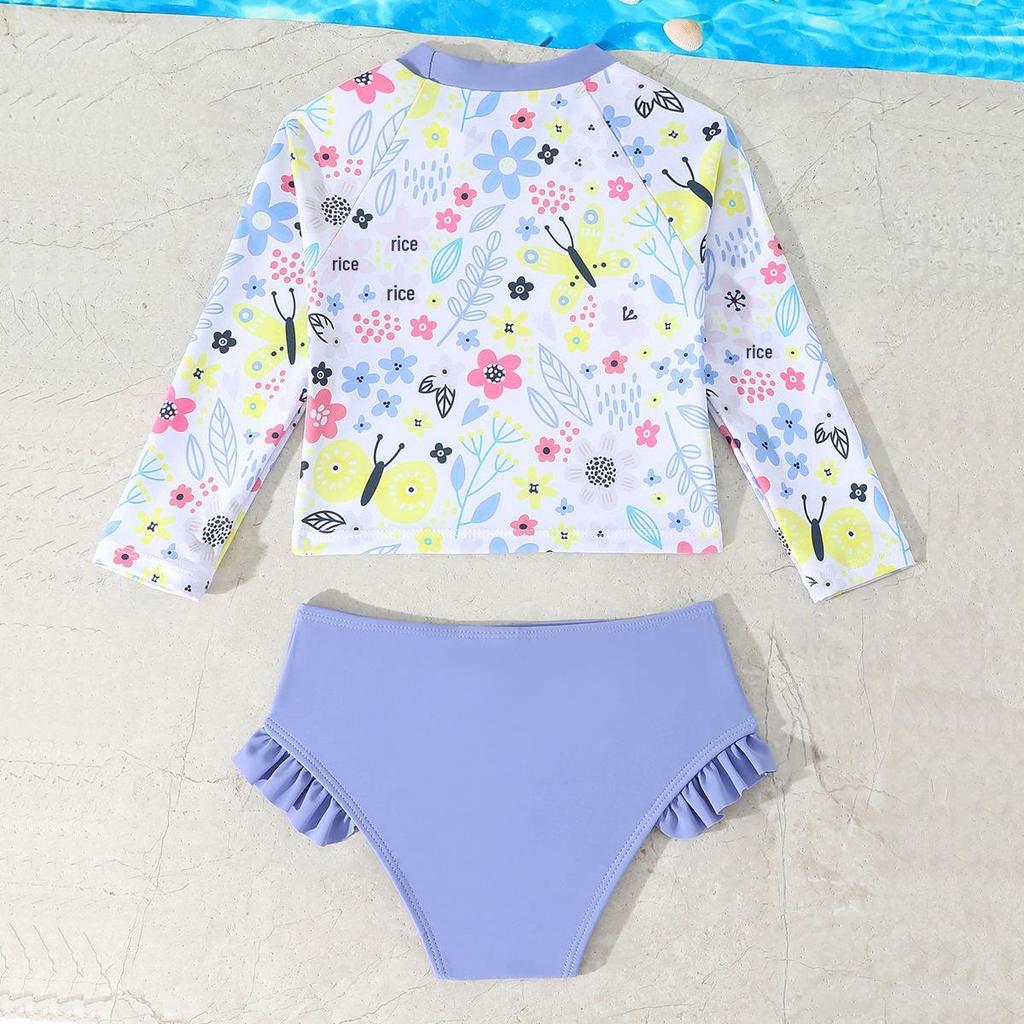 2026 Girls' Long Sleeve Two-Piece Swimsuit Set - Toddler Swimwear