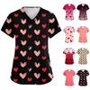 Women's Cute Bow Printed Work Clothes V-neck Double Layer Pockets Basic Short Sleeve Top Pullover
