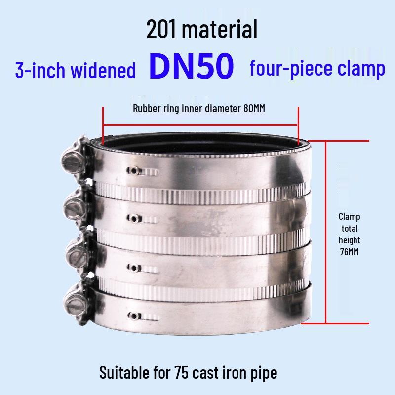 Heavy-Duty Stainless Steel and Cast Iron Flexible Pipe Clamp for Sewer and Drain Pipes