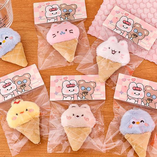 Keychain Pendant Soft Fluffy Ice Cream Shape Charm Key Chain Multi-Functional Key Holder Girl Stress Relief Gift