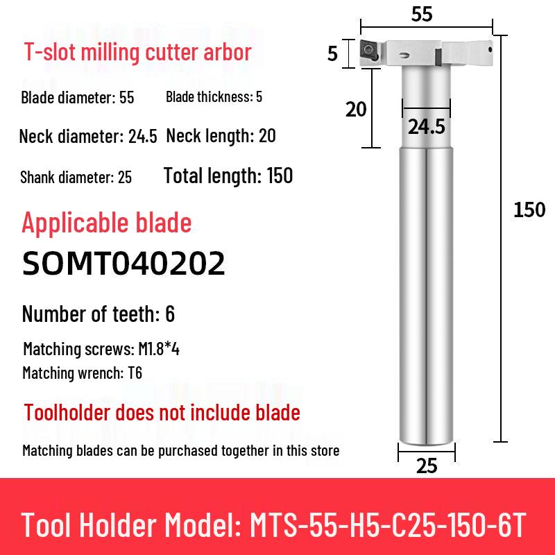 CNC T-Slot Milling Cutter with HTS Three-Sided Blade, Shank Thickness: 6, 8, 10, 12 Mm