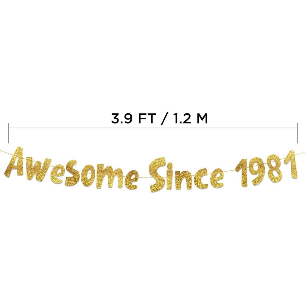 Awesome Since 1981 Gold Glitter Banner - 45th Birthday Party and Anniversary Decorations