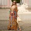 EDOLYNSA 2023 Summer Swim Cover Up Africké šaty Kaftan velikosti Africké šaty s leopardím potiskem, dlouhý tunika s netopýřím rukávem Q1450