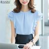ZANZEA Women Casual Round Neck Ruffles Short Sleeve Loose Blouse