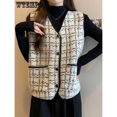 Women Vest Sleeveless Vintage Outerwear V-Neck Knitted Top Female Simple Women's Vest Autumn Winter